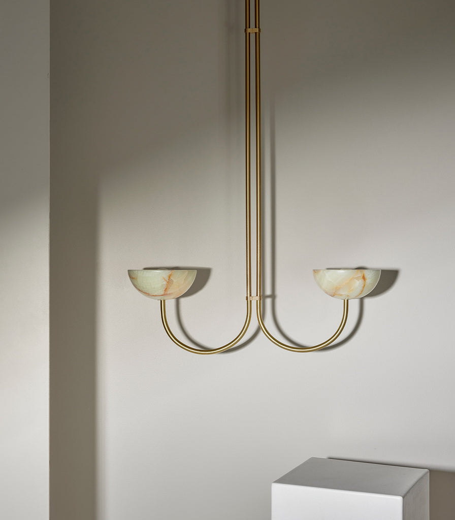 Marz Designs Aurelia Double Pendant Light in Small/Jade Onyx/Brushed Brass