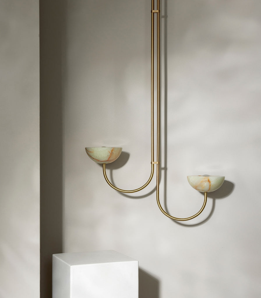 Marz Designs Aurelia Double Offset Pendant Light in Small/Jade Onyx/Brushed Brass