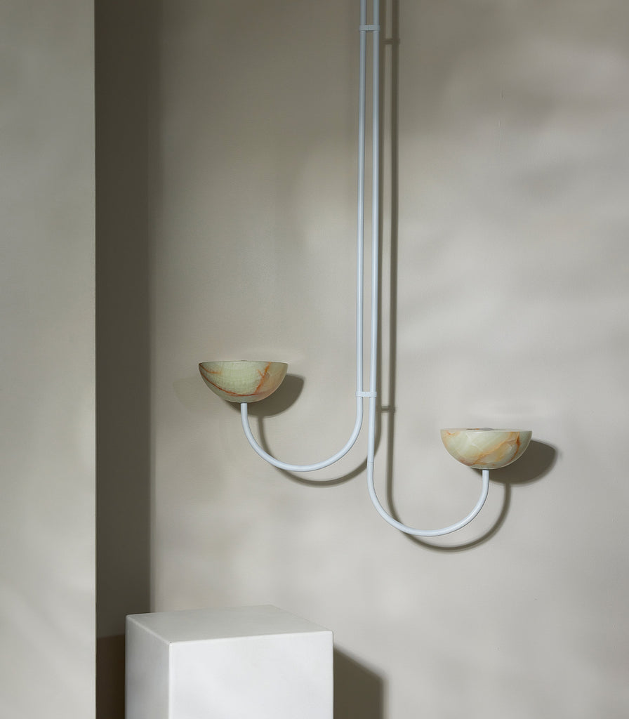 Marz Designs Aurelia Double Offset Pendant Light in Small/Jade Onyx/White Satin