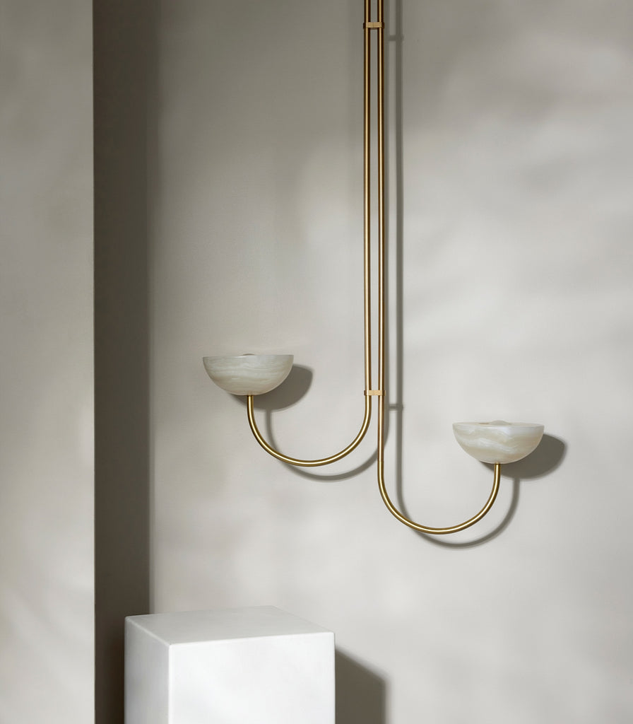 Marz Designs Aurelia Double Offset Pendant Light in Small/White Onyx/Brushed Brass