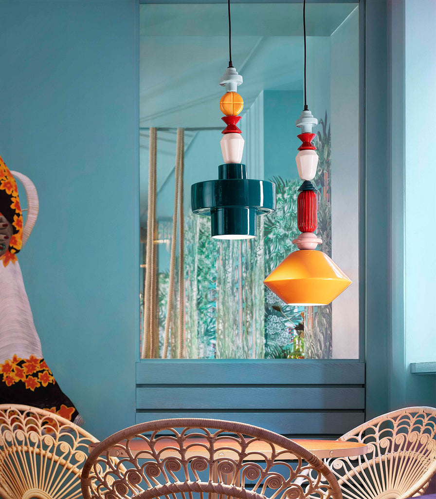 Ferroluce Lariat Cylinder Pendant Light featured within interior space