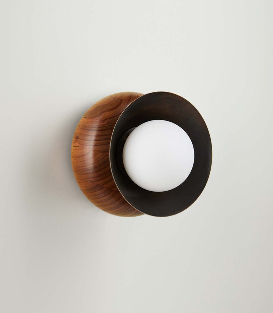 Fluxwood Sibling Wall Light in Tasmanian Blackwood /Slate Patina Brass