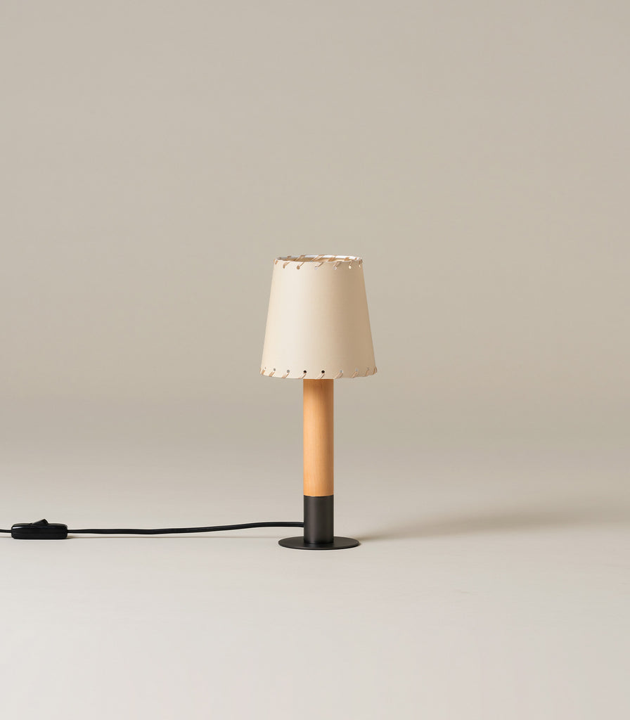 Santa & Cole Basica Minima Table Lamp in Stitched Beige Parchment & Bronze