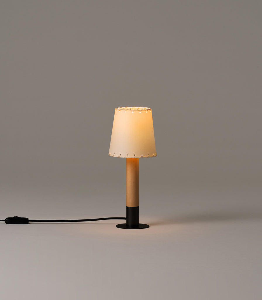 Santa & Cole Basica Minima Table Lamp in Stitched Beige Parchment & Bronze