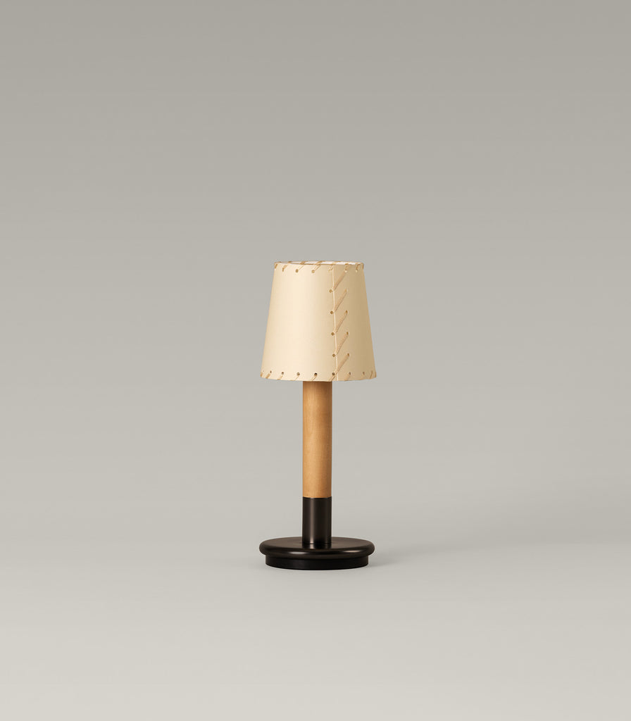 Santa & Cole Basica Minima Portable Table Lamp in Stitched Beige Parchment