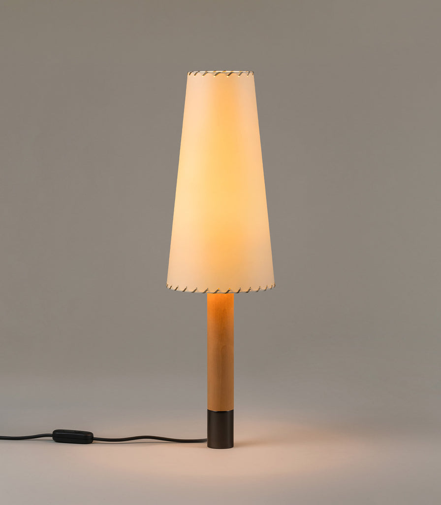 Santa & Cole Basica Tall Table Lamp in Bronze/Stitched Beige Parchment