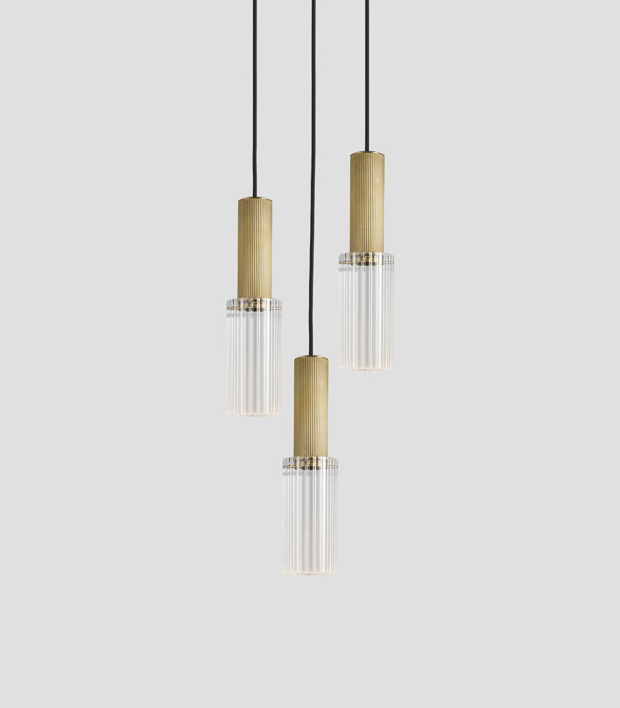 J. Adams & Co.  Flume Large 3lt Pendant Light in Satin Brass/Clear glass