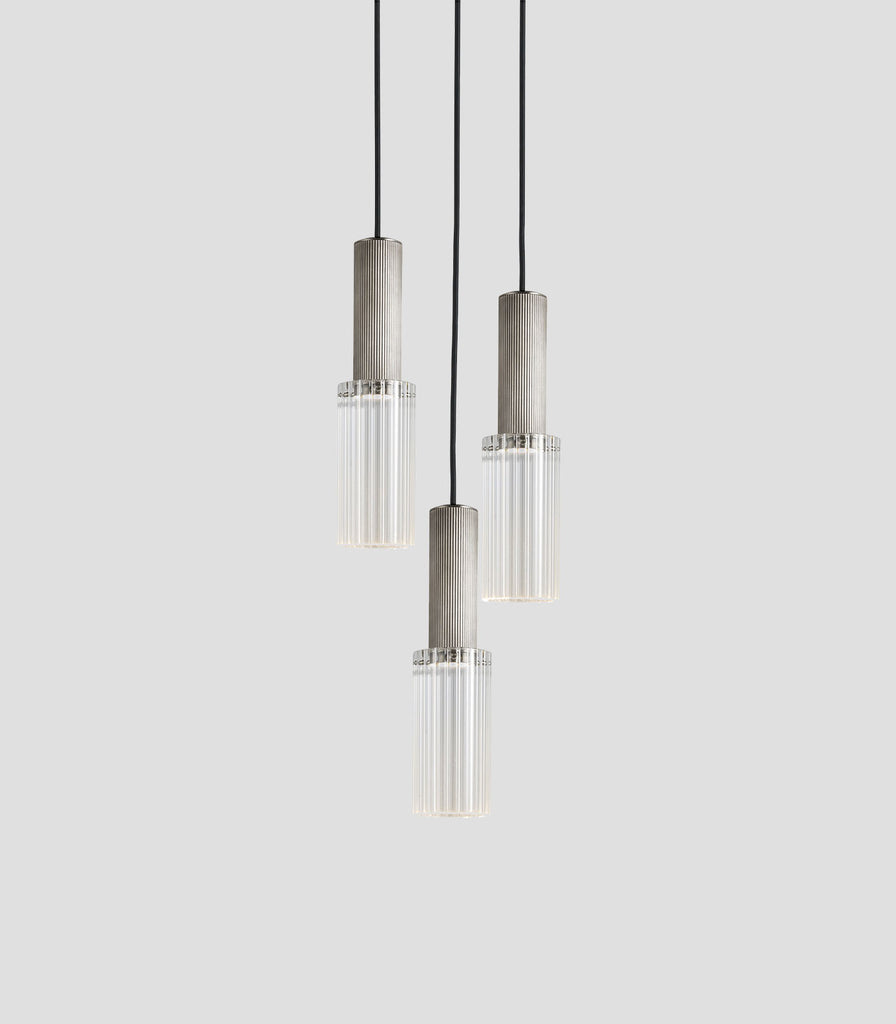 J. Adams & Co.  Flume Large 3lt Pendant Light in Satin Nickel/Clear glass