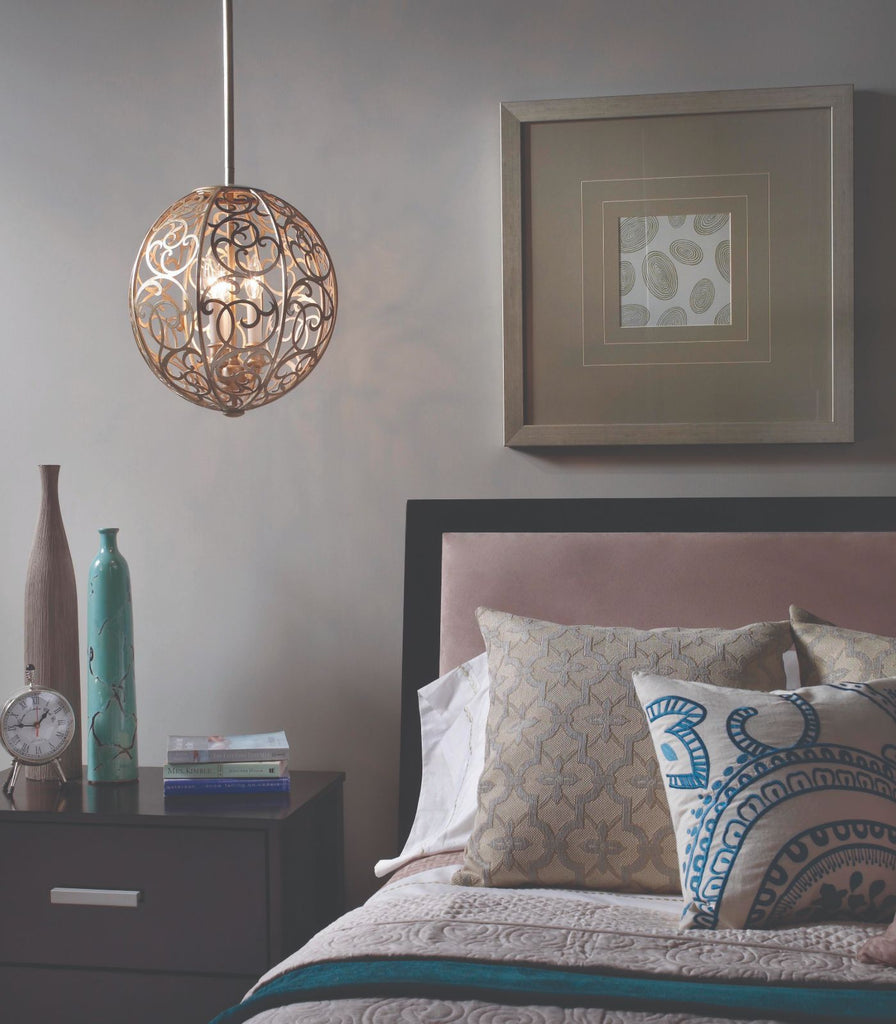 Elstead Arabesque Mini Chandelier featured above bedside table
