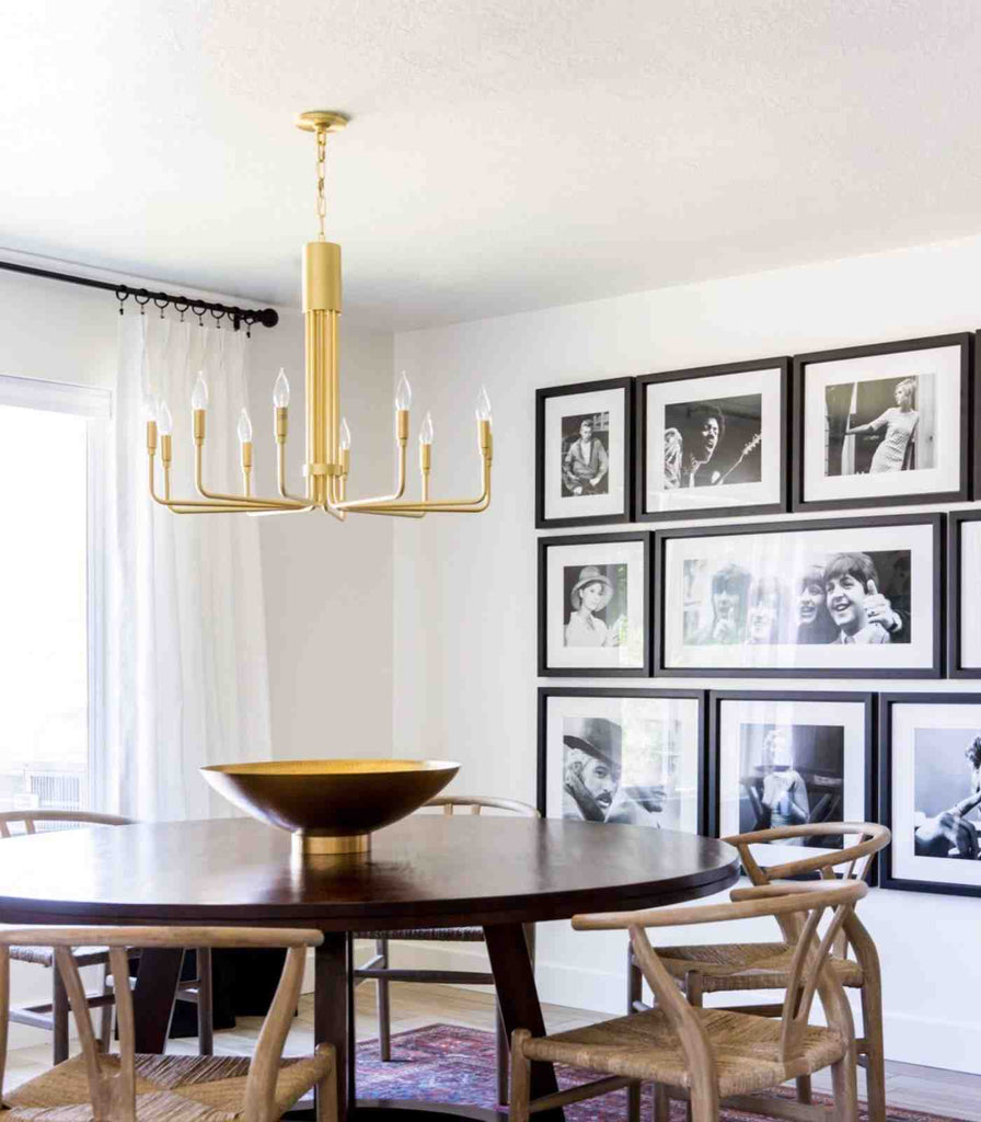 Hudson Valley Brigitte Chandelier hanging over dining table