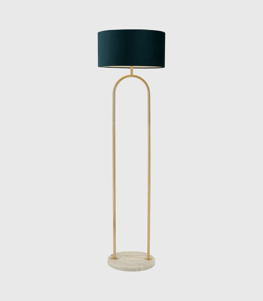 Mayfield Banks Floor Lamp in Satin Brass with Blue Velvet Shade