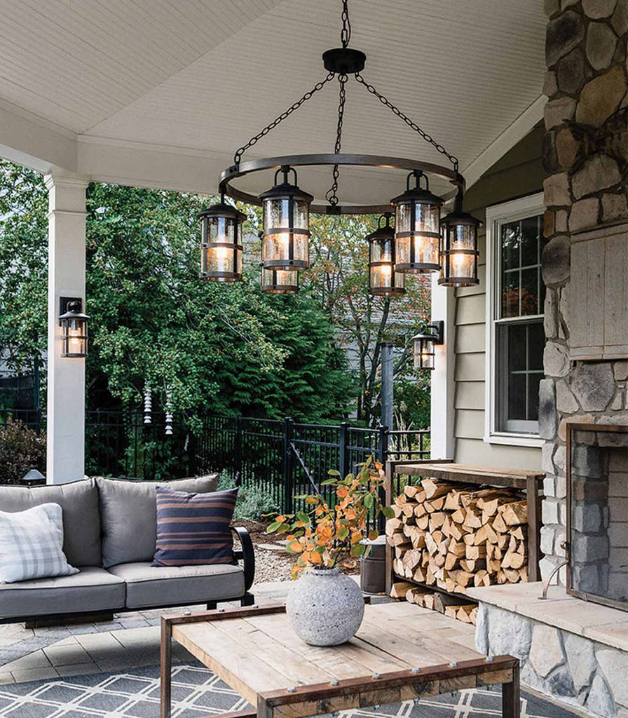 Elstead Lakehouse 6lt Pendant Light featured within outdoor space