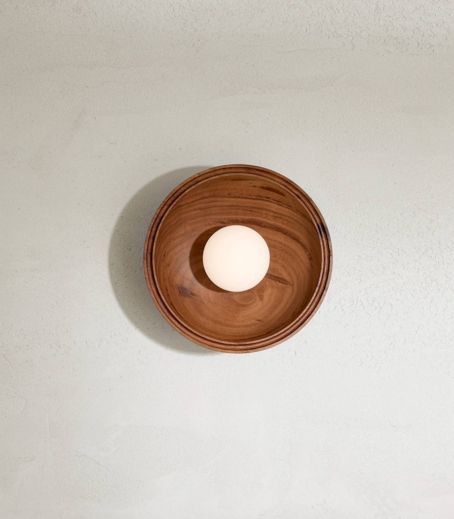 Marz Designs Selene Small Wall Light in Walnut/ Brushed Black/Brushed Brass/White