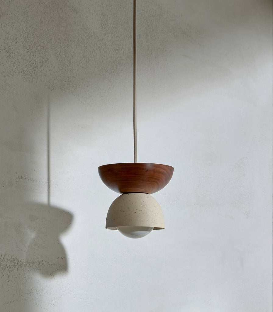 Marz Designs Terra Dome Pendant Light in Vanilla Bean/Brushed Black/Walnut