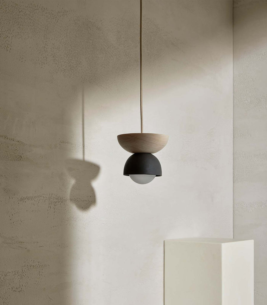 Marz Designs Terra Dome Pendant Light in Sage/Bleached  Ash/Brushed Brass