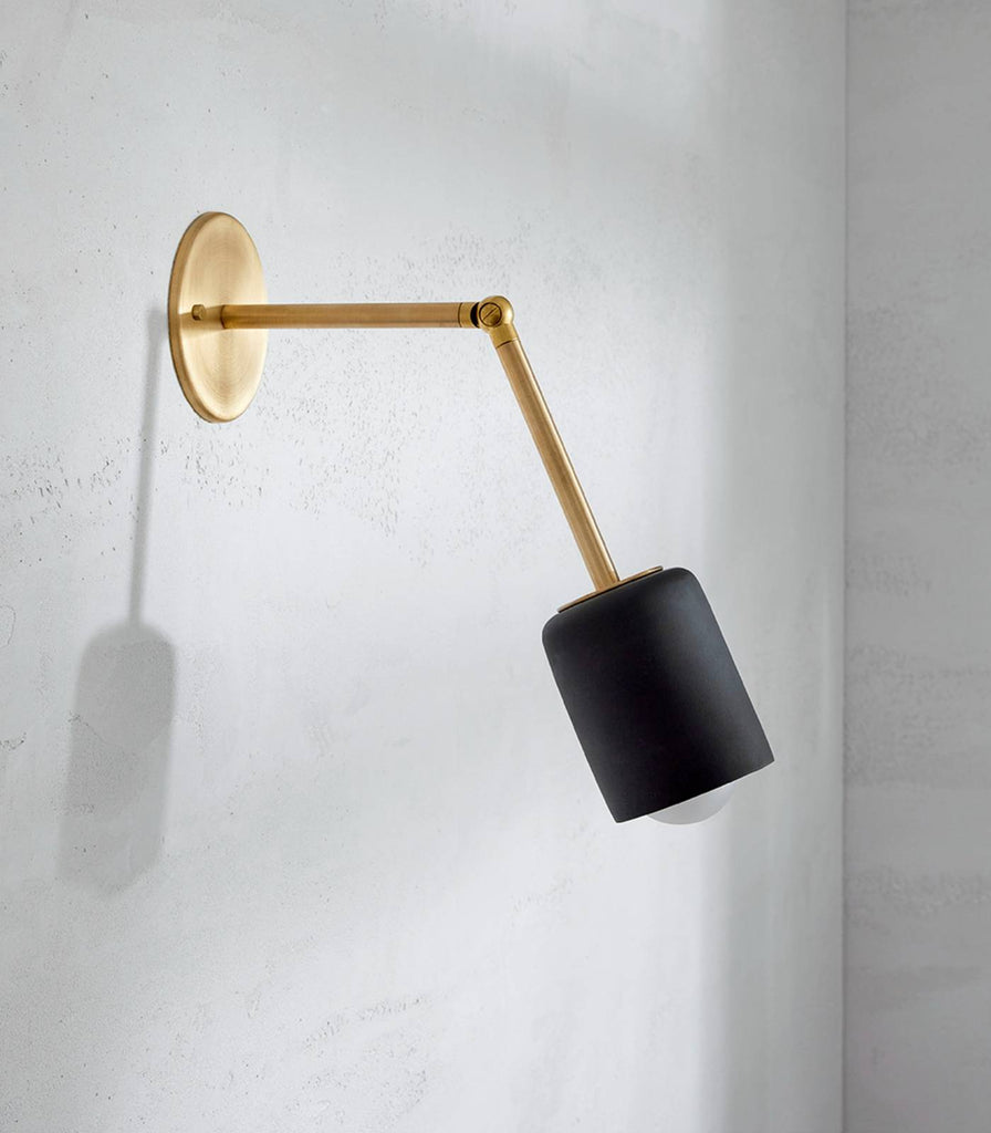 Marz Designs Terra Cylinder Long Arm Wall Light in Slate/Brushed Brass