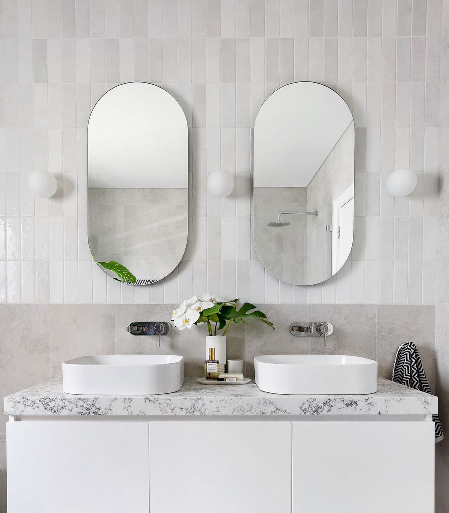 Lighting Republic Orb Mirror Wall Light small / white featured in contemporary bathroom 
