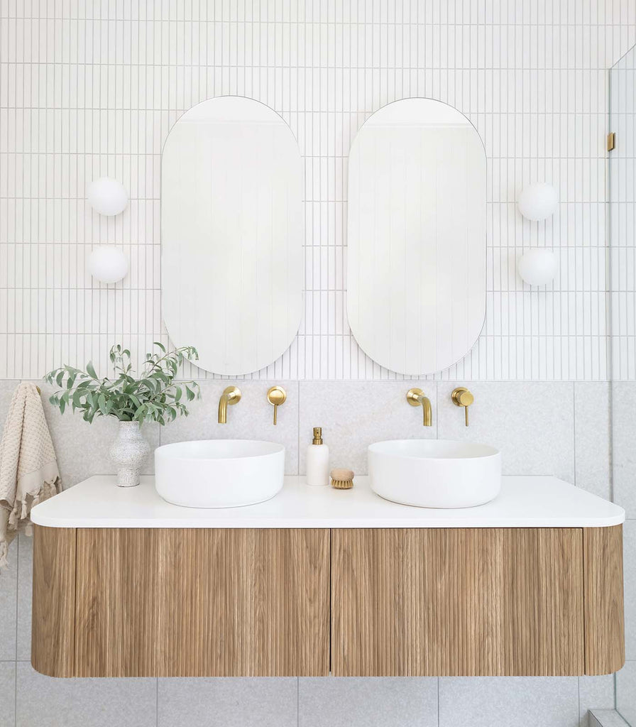 Lighting Republic Orb Mirror Wall Light small / white featured in contemporary bathroom 