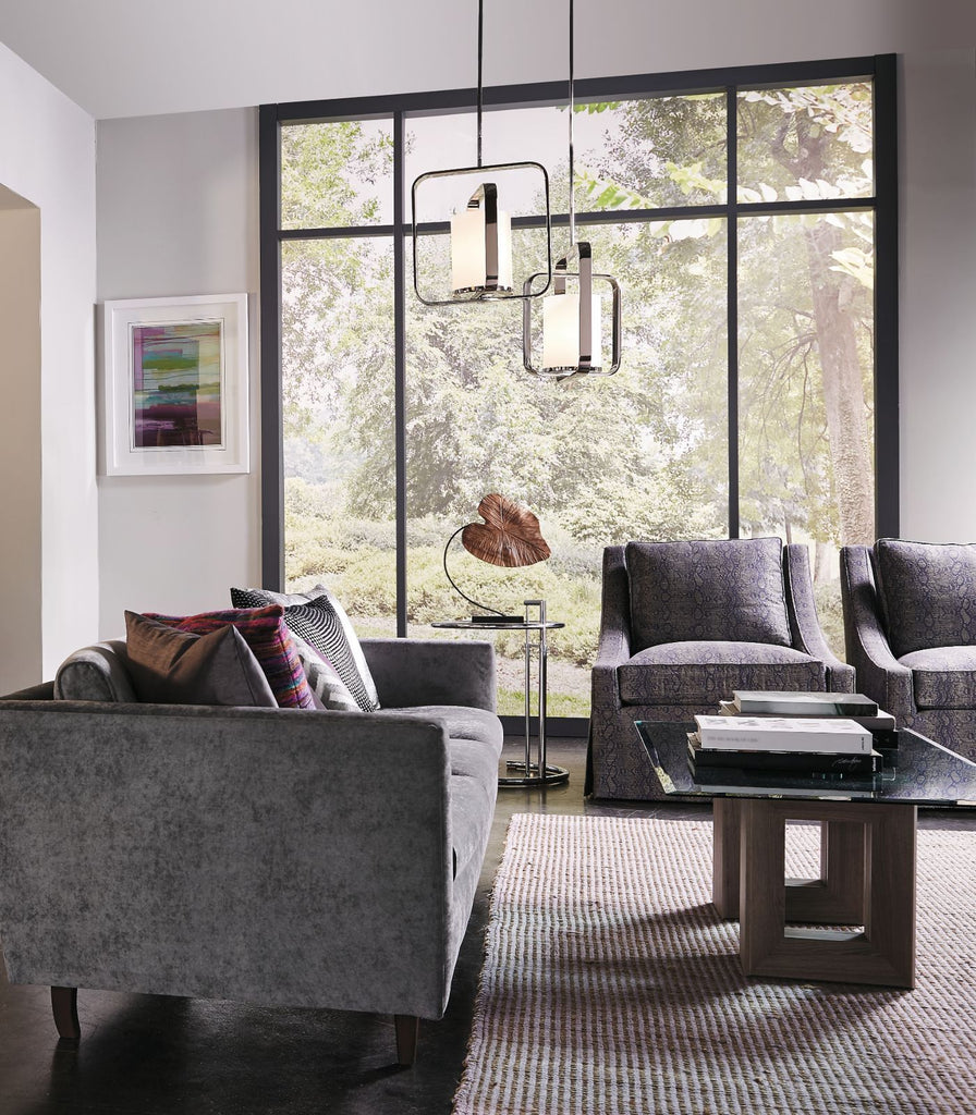 Elstead City Loft Pendant Light hanging in living room