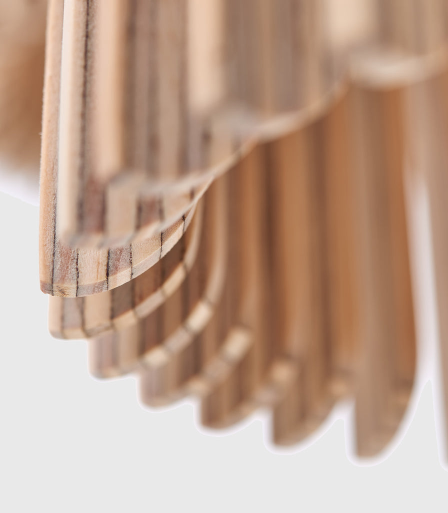 Maker Design Studio iO rectangle pendant light in plywood close up