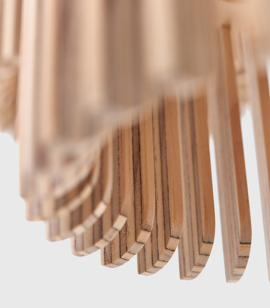 Maker Design Studio iO square pendant light in plywood close up
