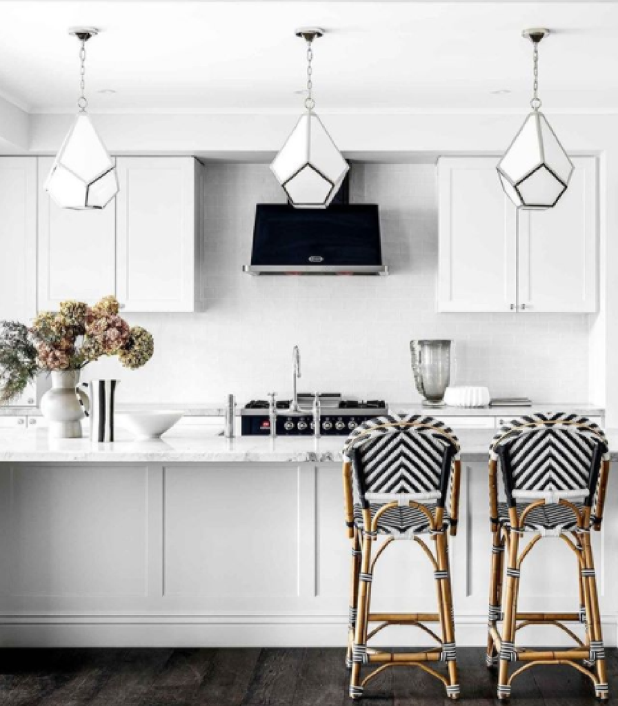 Elstead Diamond Pendant Light hanging in kitchen bench