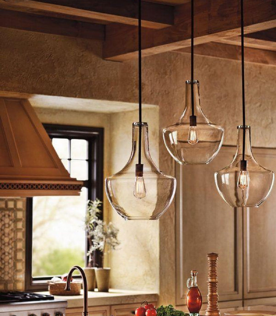 Elstead Everly Pendant Light hanging over kitchen bench