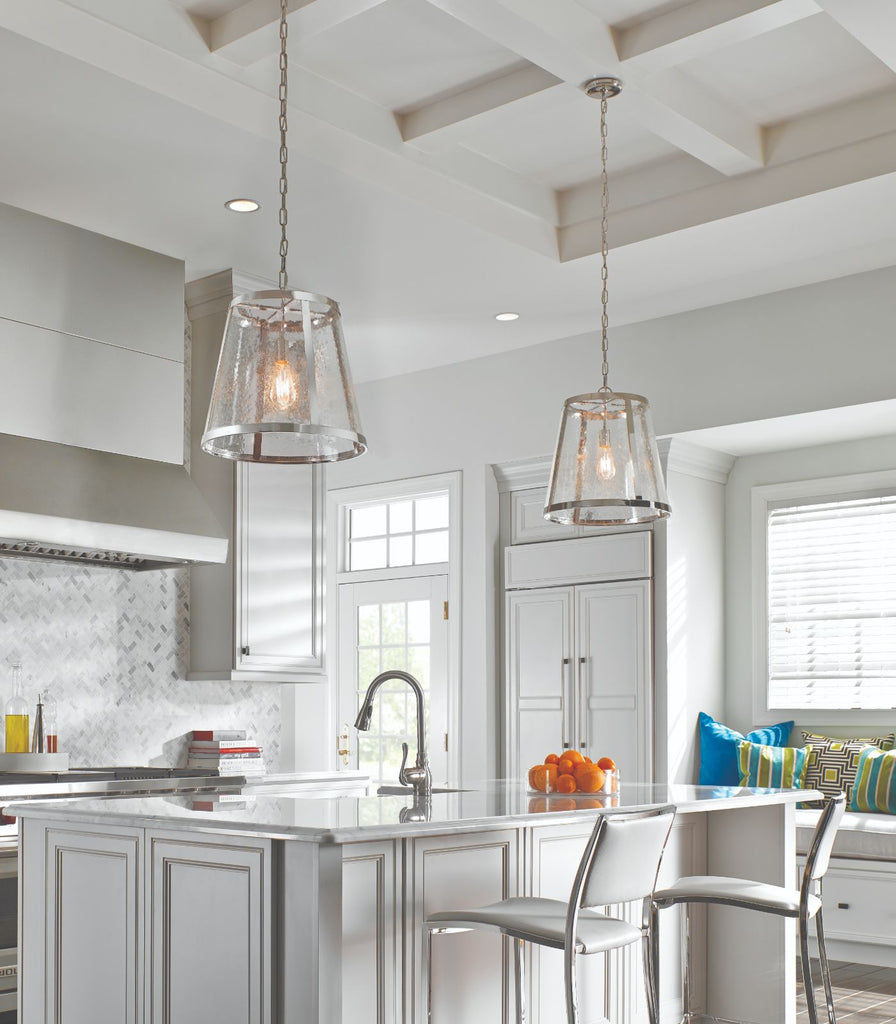 Elstead Harrow Pendant Light hanging over kitchen bench