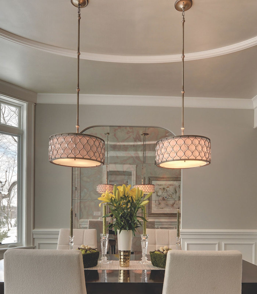 Elstead Lucia Pendant Light hanging over dining table