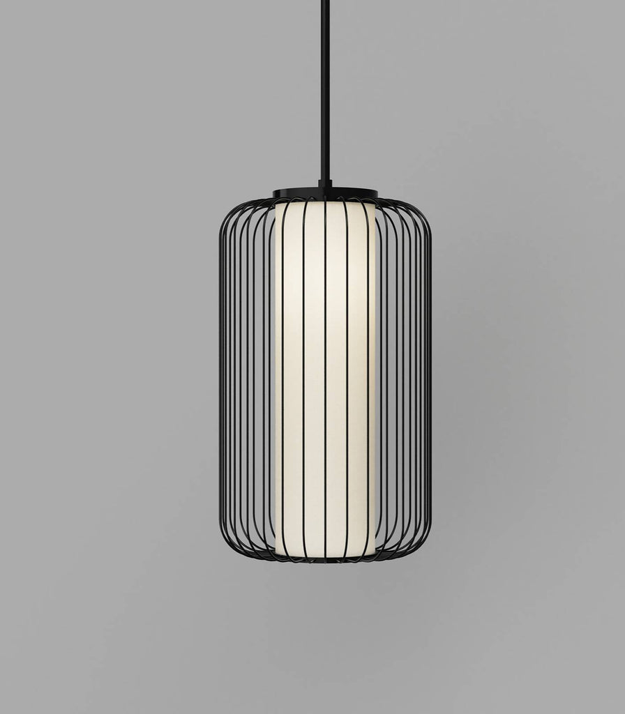 Maple Lite Long Pendant Light in Matte Black cage/Ivory linen shade