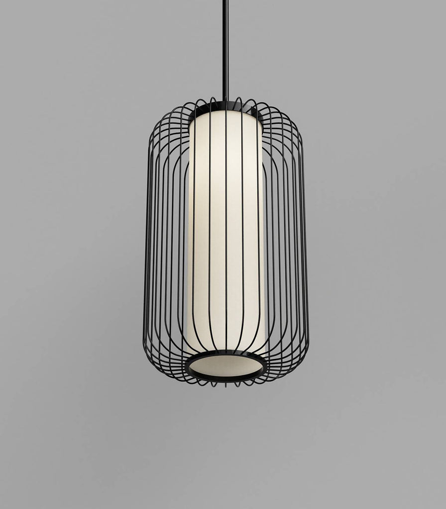 Maple Lite Long Pendant Light in Matte Black cage/Ivory linen shade