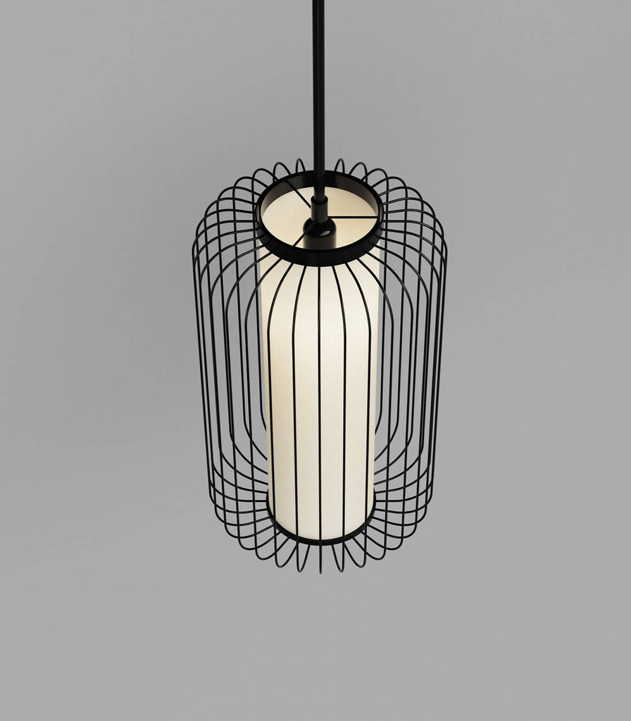 Maple Lite Long Pendant Light in Matte Black cage/Ivory linen shade