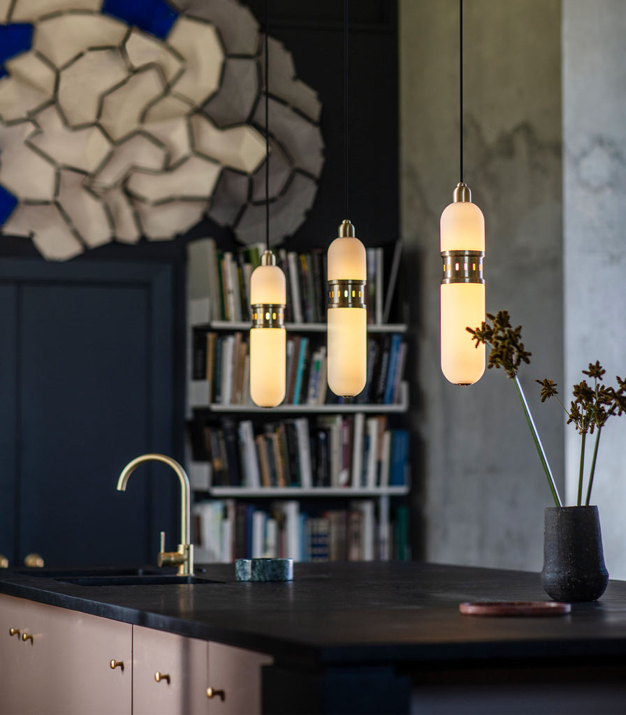 Bert Frank Occulo Pendant Light hanging over kitchen bench