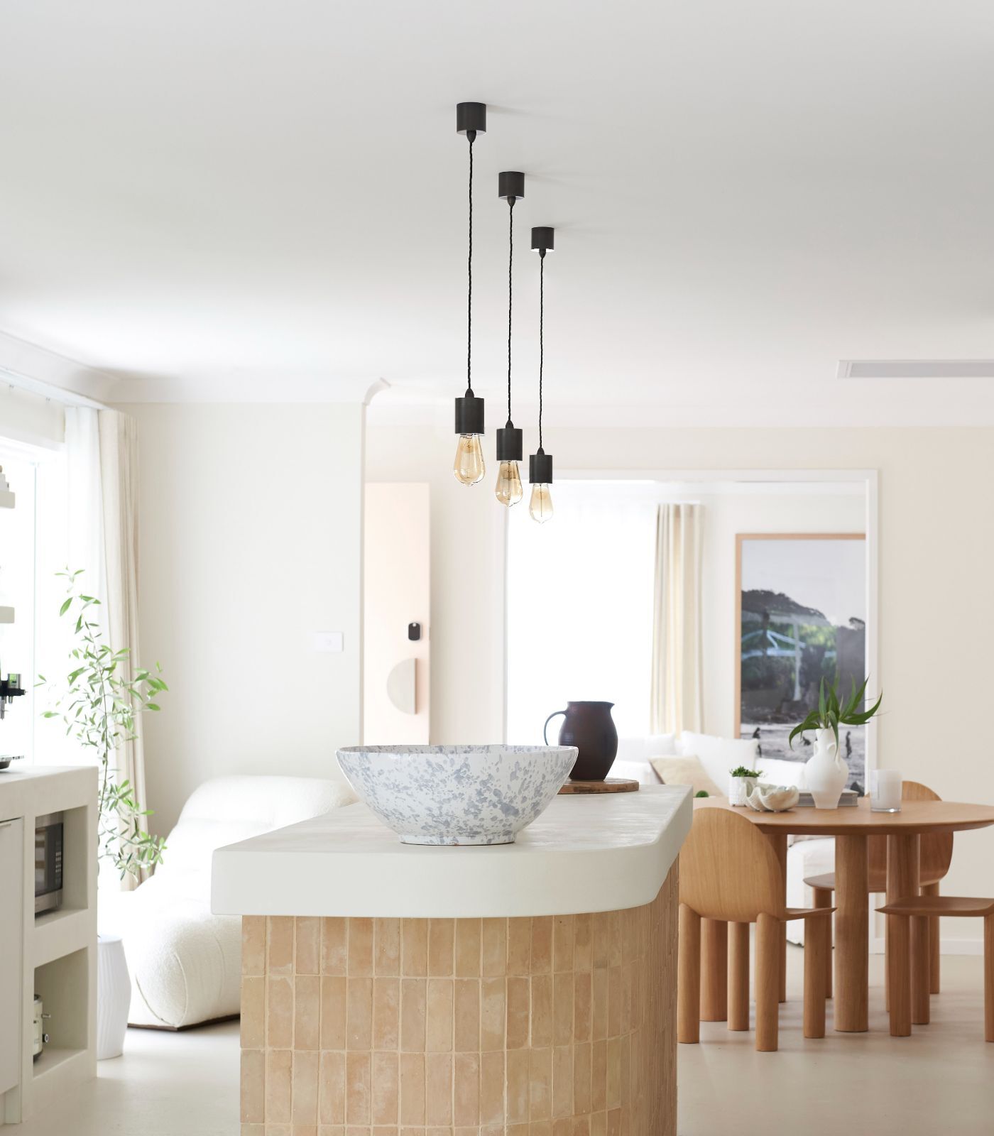 Pendant light over shop dining room table