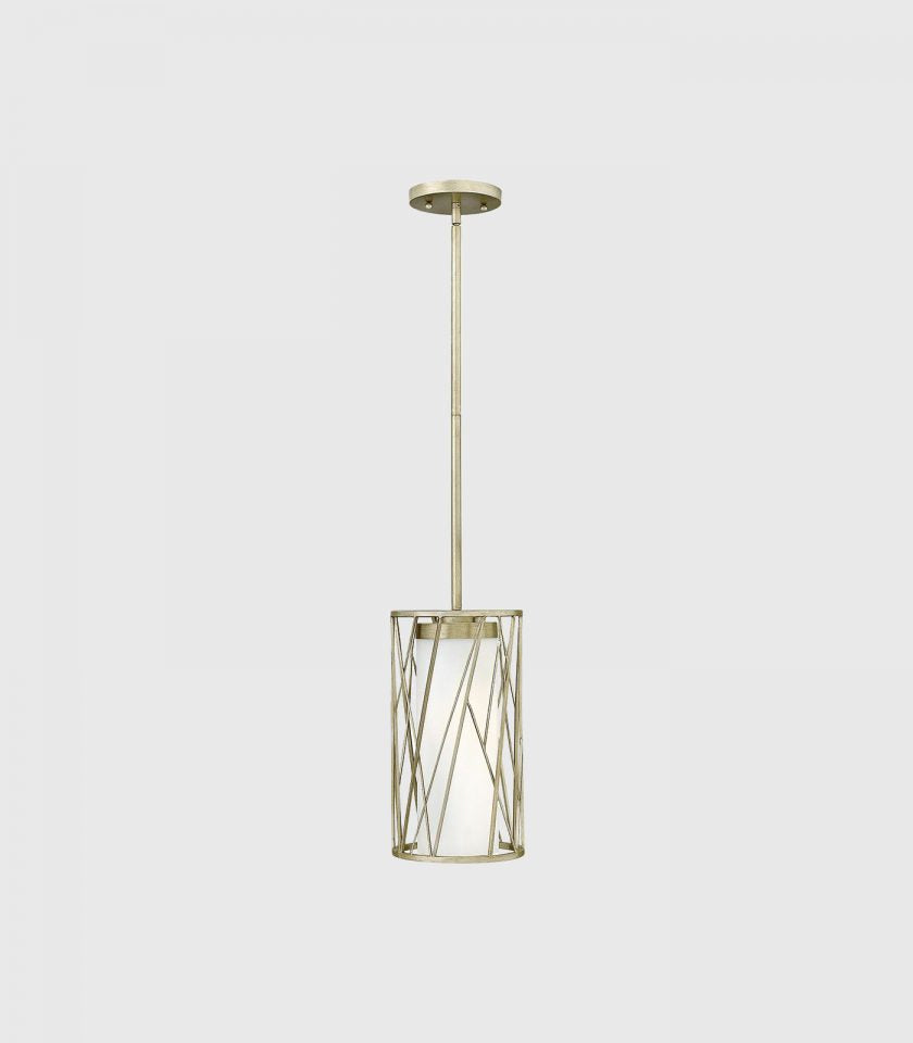 Elstead Nest 1Lt Pendant Light in Silver Leaf/Opal glass