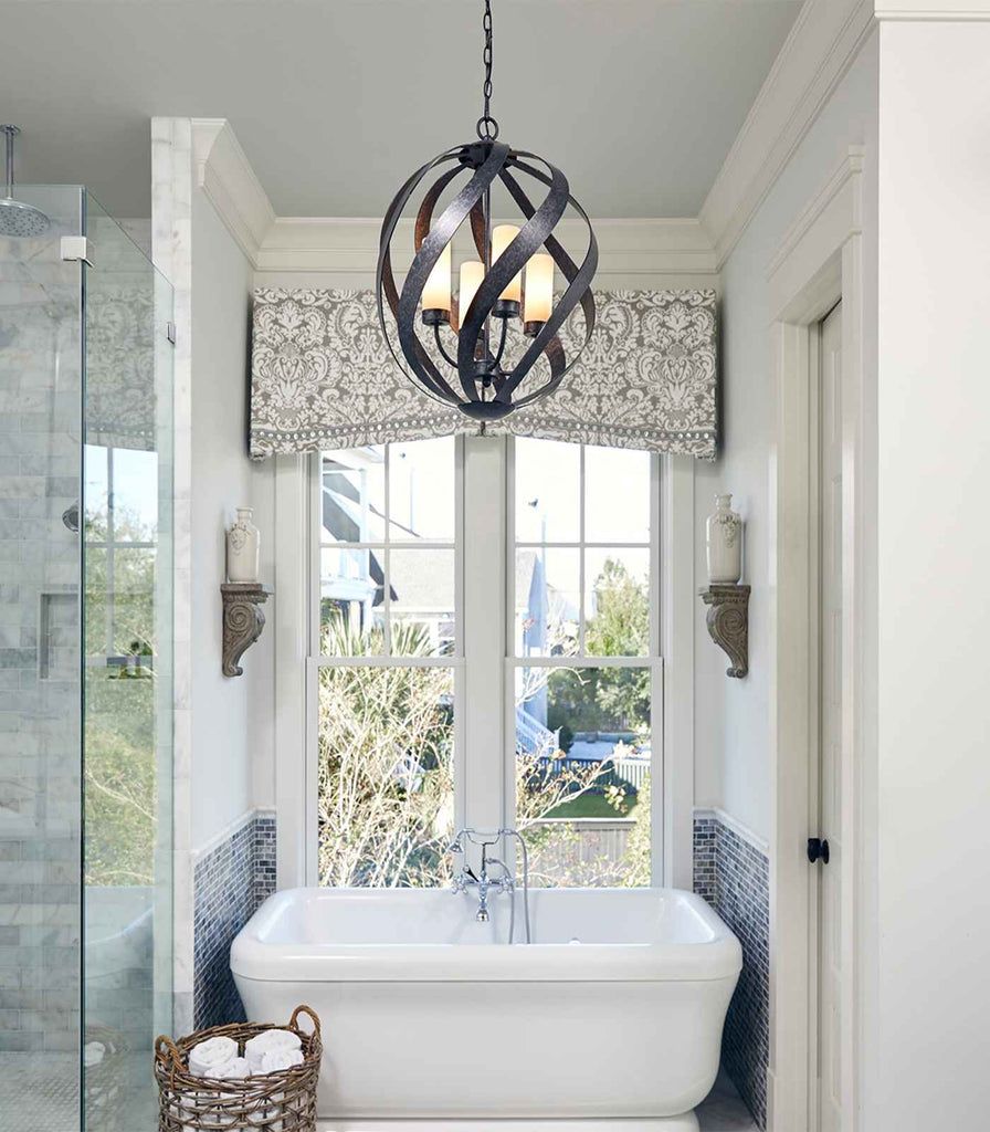 Elstead Blacksmith 4lt Outdoor Pendant Light hanging in bathroom