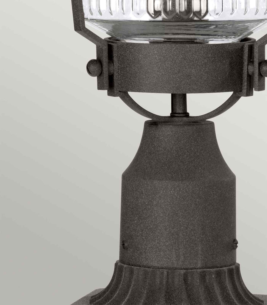 Elstead Chance Harbor Lantern Pedestal Light in Weathered Zinc closeup