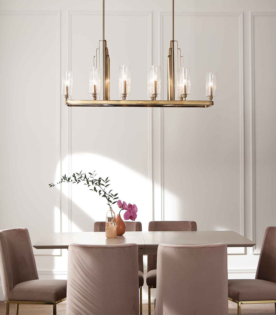 Elstead Kimrose 10lt Linear Chandelier hanging over dining table