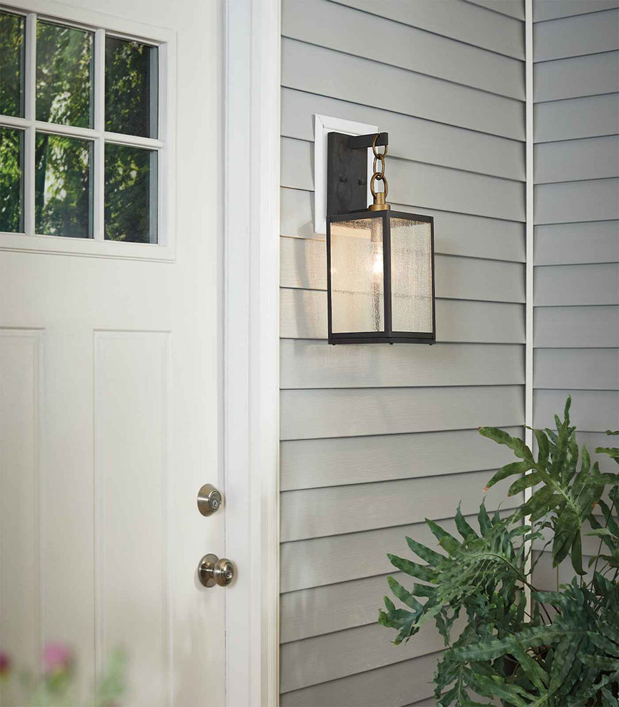 Elstead Lahden Lantern Wall Light featured within outdoor space