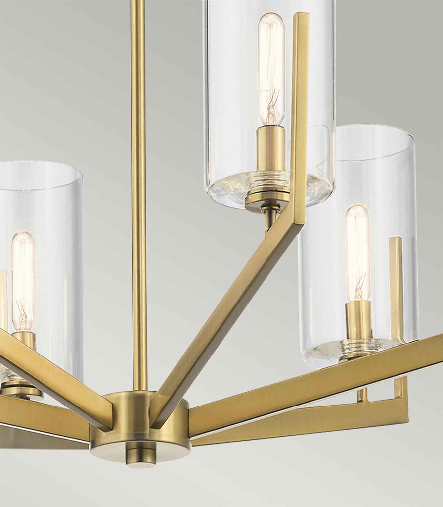 Elstead Nye 6lt Chandelier in Brushed Brass closeup