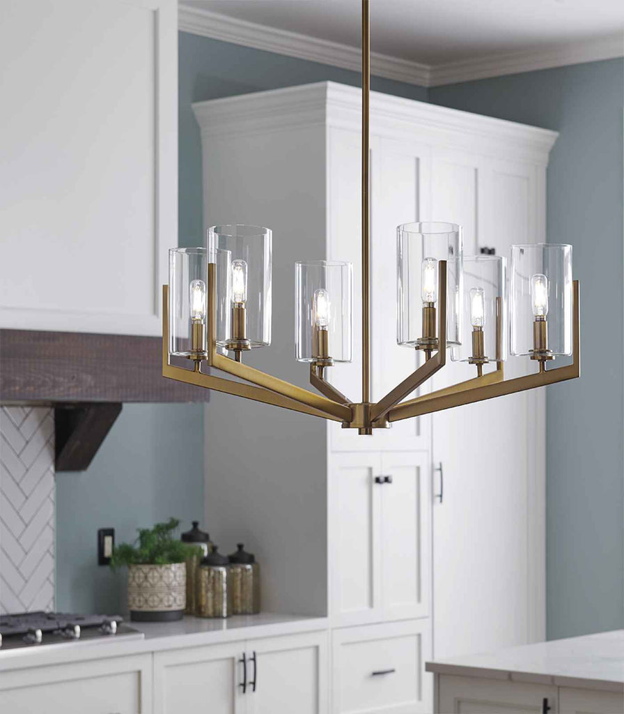 Elstead Nye 6lt Chandelier hanging in Kitchen