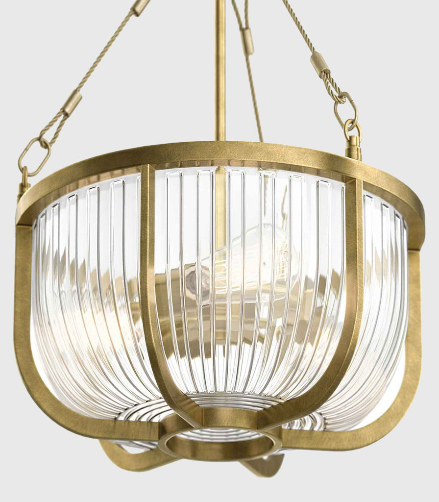 Elstead Roux 3lt Pendant Light in Natural Brass closeup