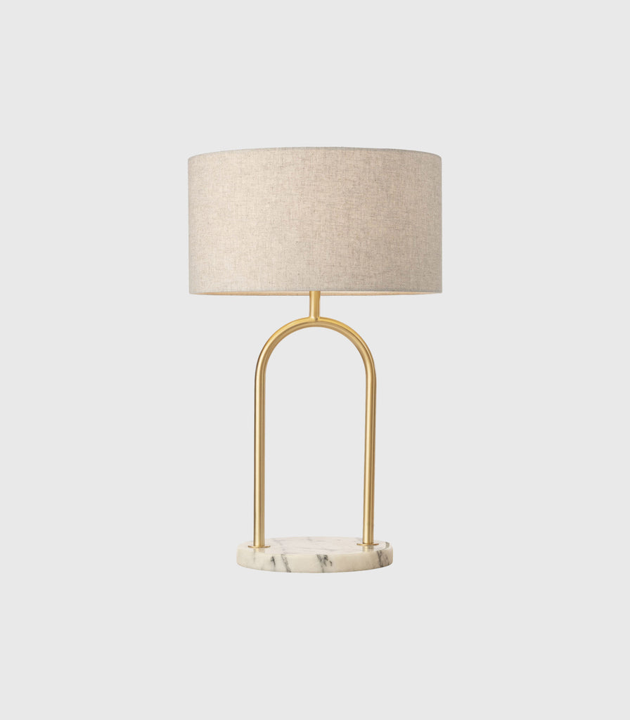 Mayfield Banks Table Lamp in Satin Brass with Flax Linen Shade
