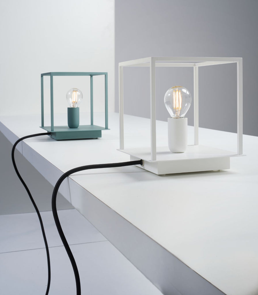 Zava Box Table Lamp in White and Arctic Green