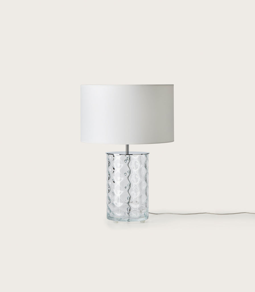 Aromas Shadow Table Lamp in Chrome and Clear glass with White shade
