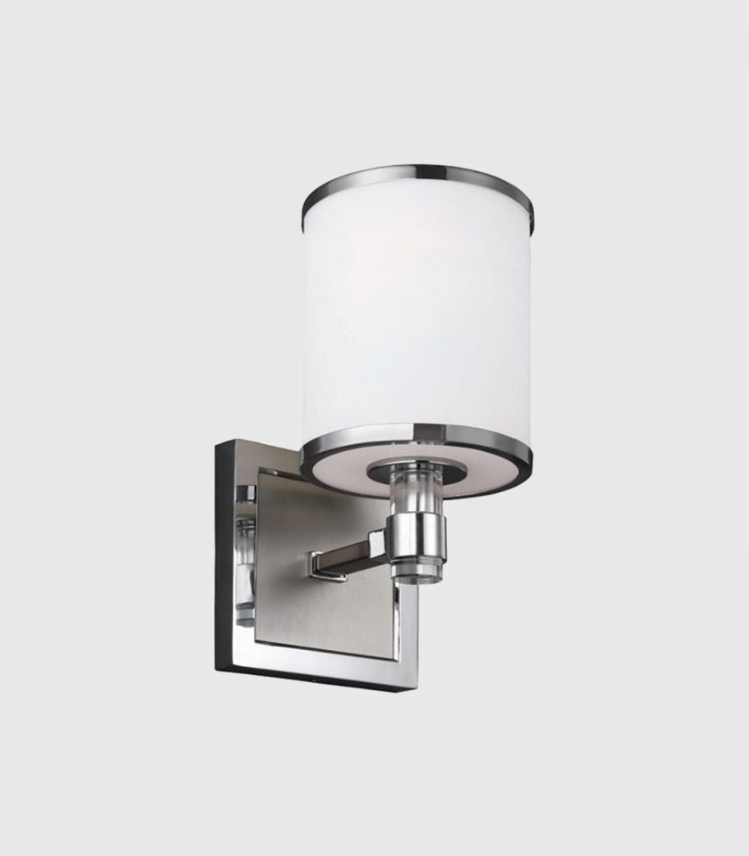 Elstead Prospect Park Wall Light in Chrome/Satin Nicken with Opal glass